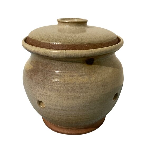 Studio Pottery Terra Cotta Garlic Storage Keeper Jar Container With Lid - Picture 1 of 9